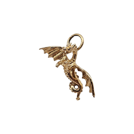 Rare 9ct 375 Yellow Gold Dragon Charm L 1.9 cm 1.9 g.