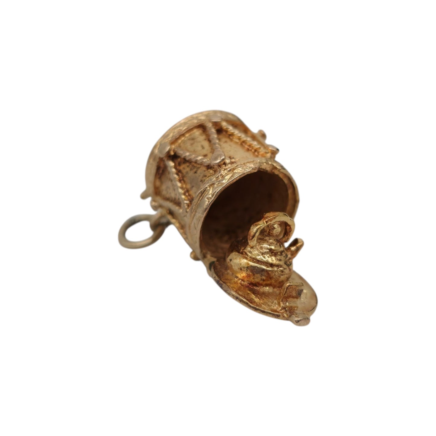 9ct 375 Yellow Gold Drum Opening Charm 1959 L 1.0 cm 4.3 g.