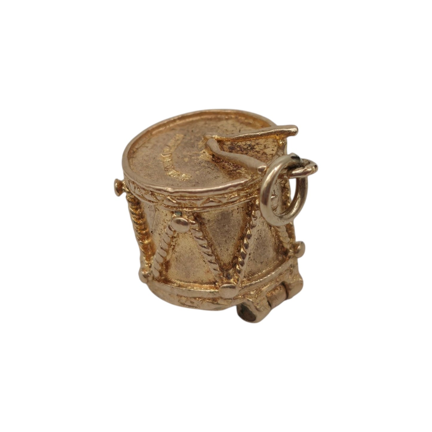 9ct 375 Yellow Gold Drum Opening Charm 1959 L 1.0 cm 4.3 g.
