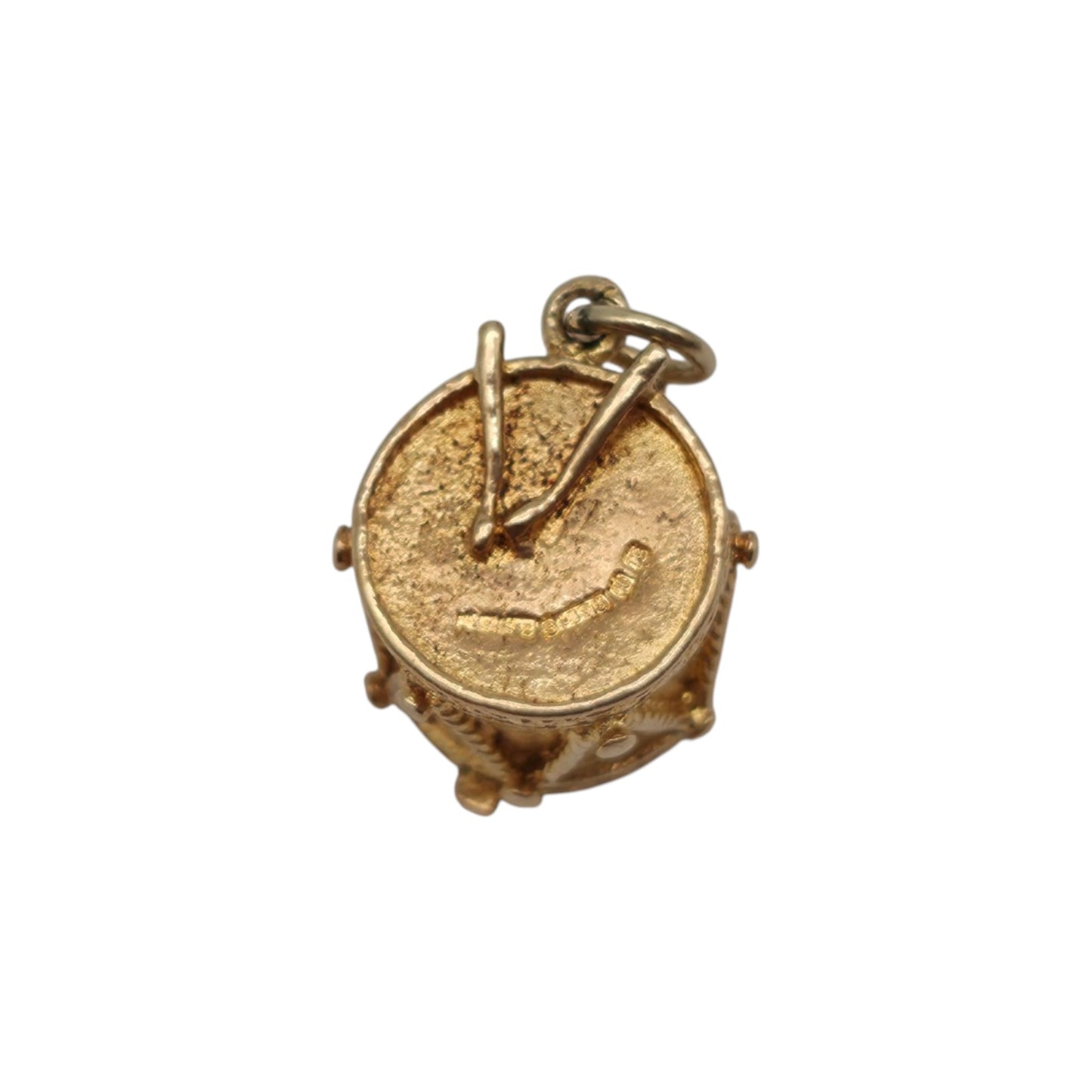 9ct 375 Yellow Gold Drum Opening Charm 1959 L 1.0 cm 4.3 g.