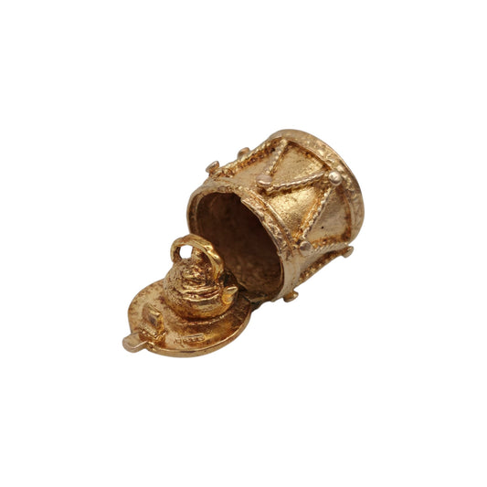 9ct 375 Yellow Gold Drum Opening Charm 1959 L 1.0 cm 4.3 g.