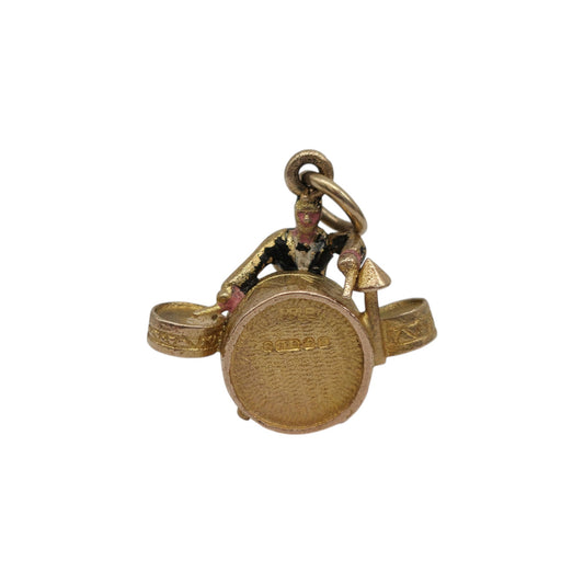 9ct 375 Yellow Gold Articulated Drummer Charm 1956 L 1.6 cm 3.0 g.