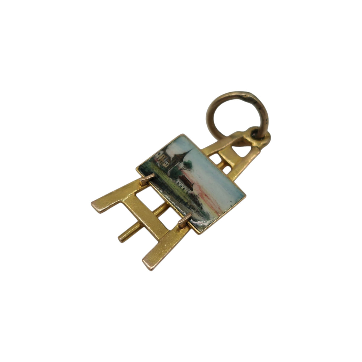 Rare 9ct Yellow Gold & Enamel Easel Charm L 1.7 cm 0.9 g.