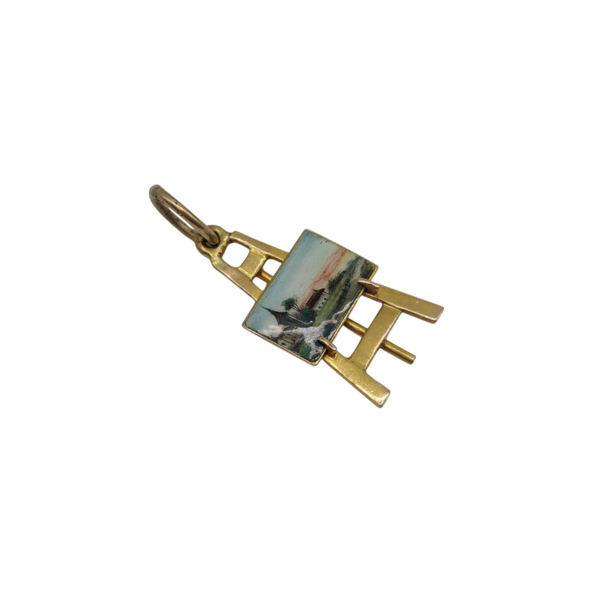 Rare 9ct Yellow Gold & Enamel Easel Charm L 1.7 cm 0.9 g.