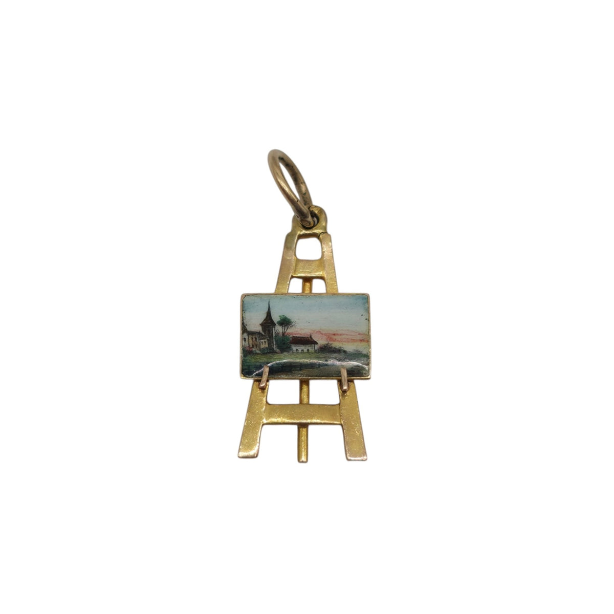 Rare 9ct Yellow Gold & Enamel Easel Charm L 1.7 cm 0.9 g.