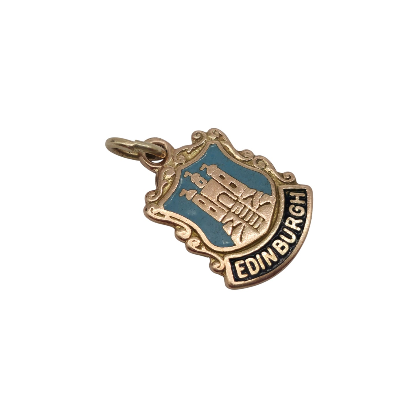 9ct 375 Rose Gold & Enamel "Edinburgh" Medallion Charm 1963 L 1.3 cm 1.4 g.