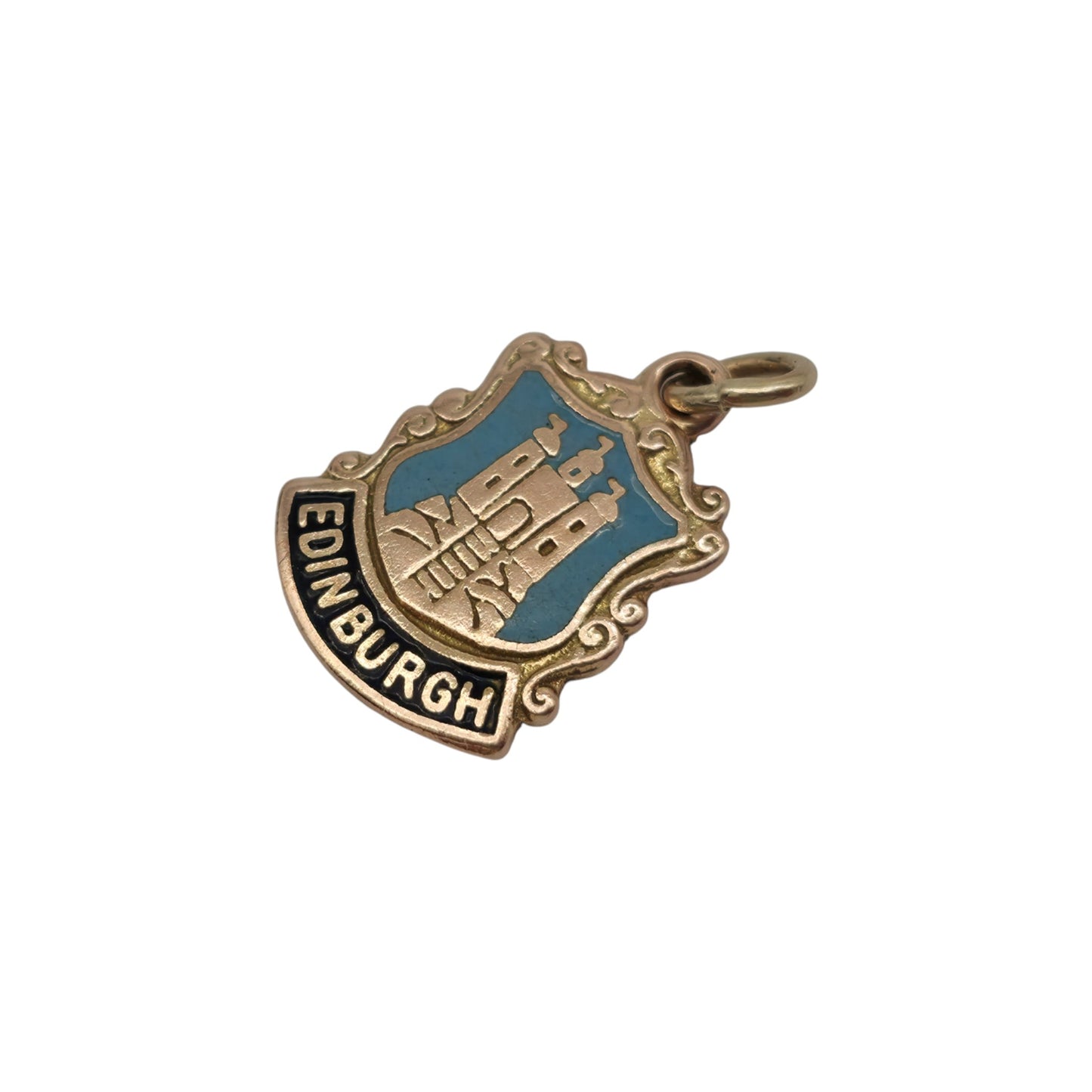 9ct 375 Rose Gold & Enamel "Edinburgh" Medallion Charm 1963 L 1.3 cm 1.4 g.