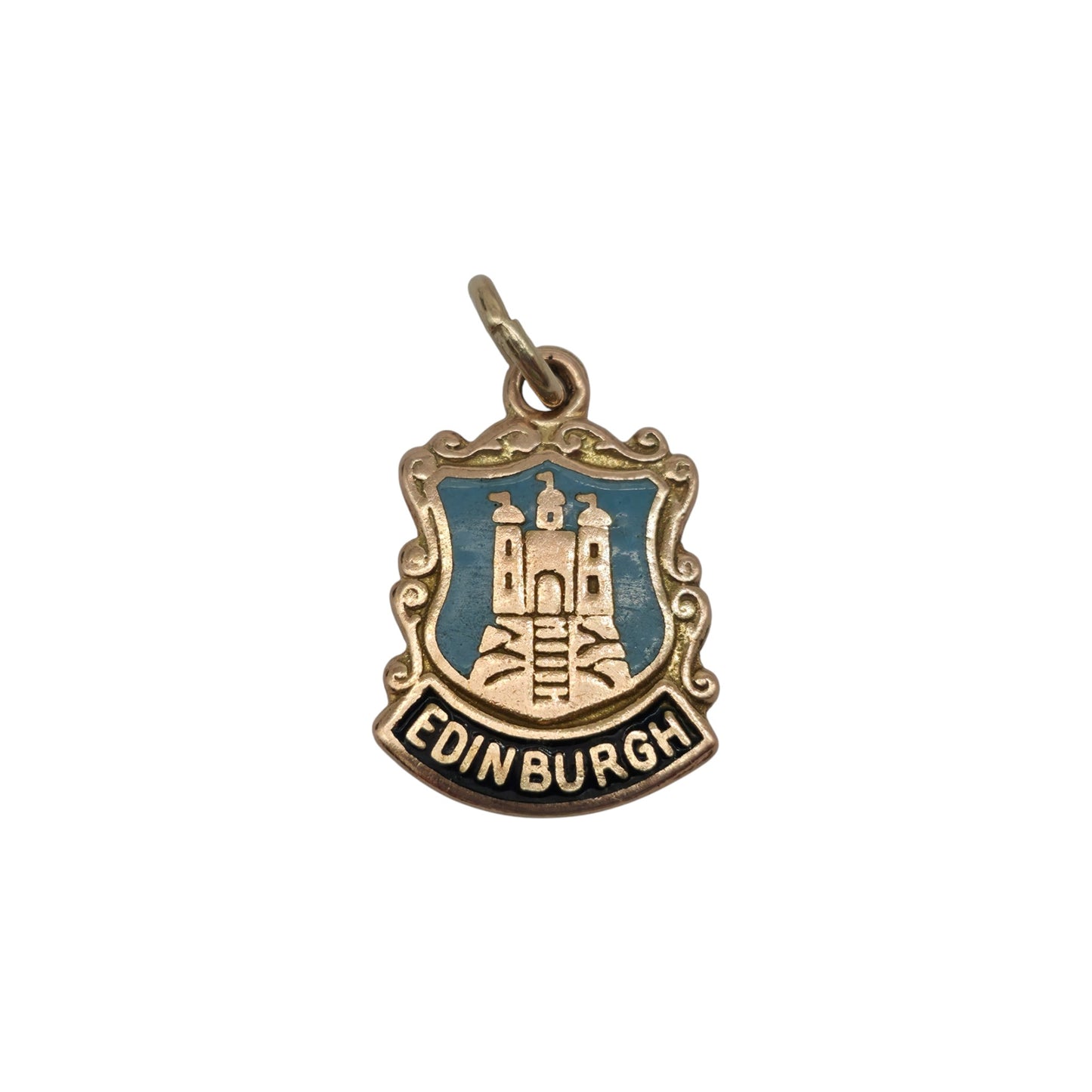 9ct 375 Rose Gold & Enamel "Edinburgh" Medallion Charm 1963 L 1.3 cm 1.4 g.