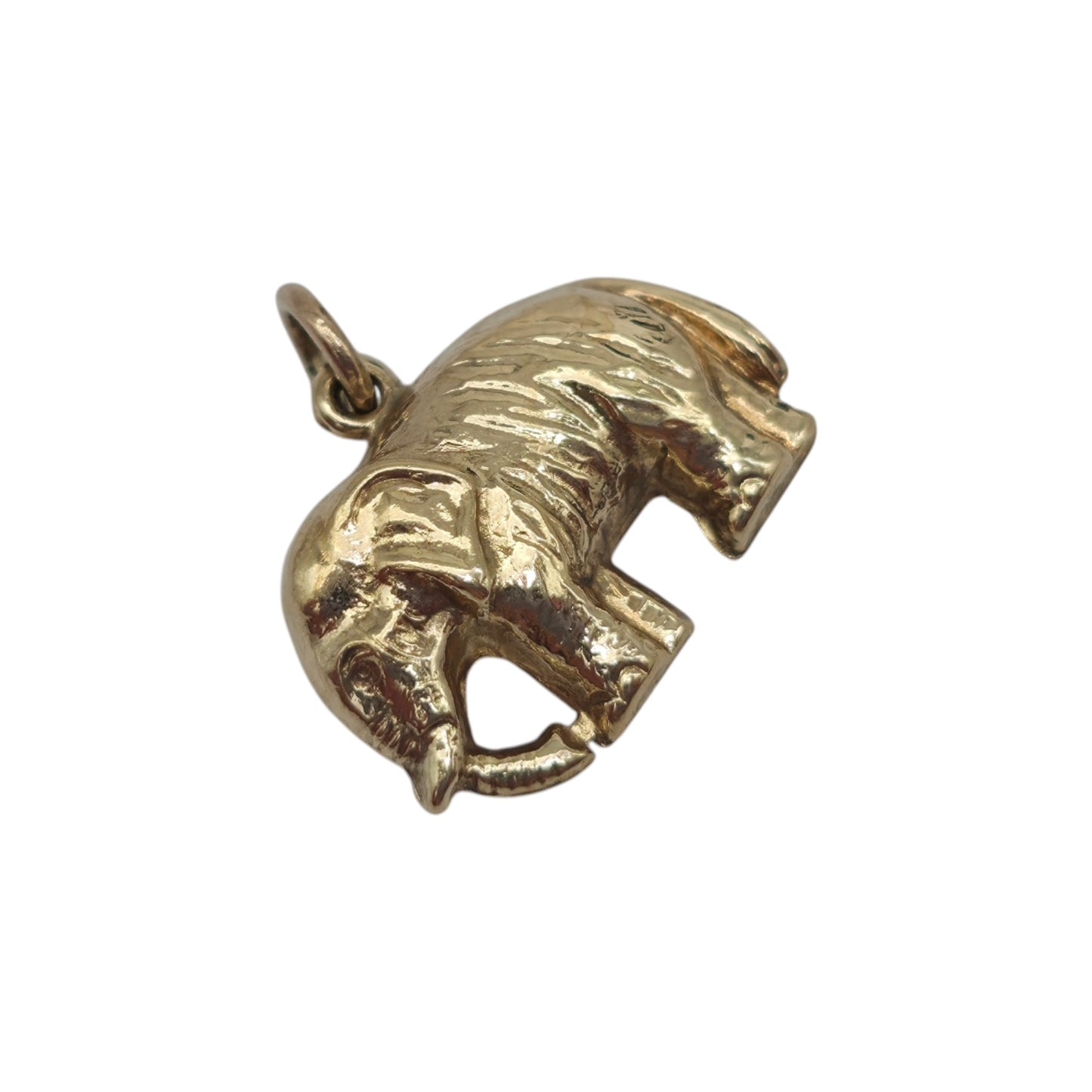 9ct 375 Yellow Gold Elephant Charm 1966 L 1.5 cm 0.8 g.