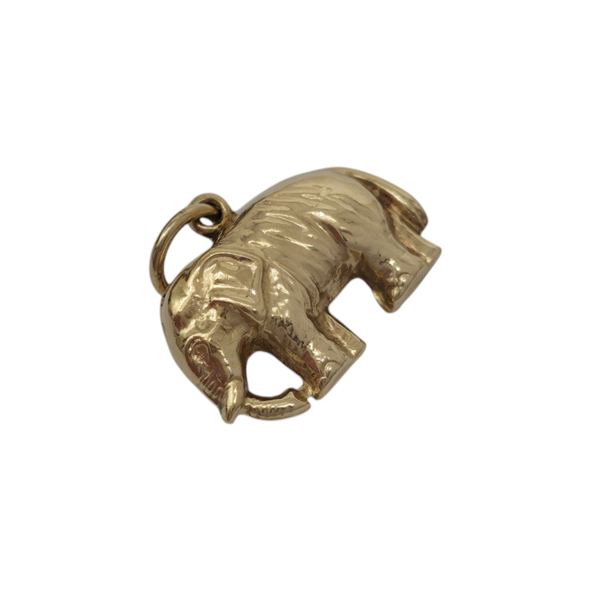 9ct 375 Yellow Gold Elephant Charm 1971 L 1.5 cm 0.8 g.