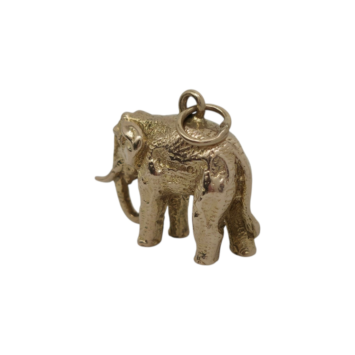 Cast 9ct 375 Yellow Gold Elephant Charm 1968 L 1.7 cm 6.6 g.