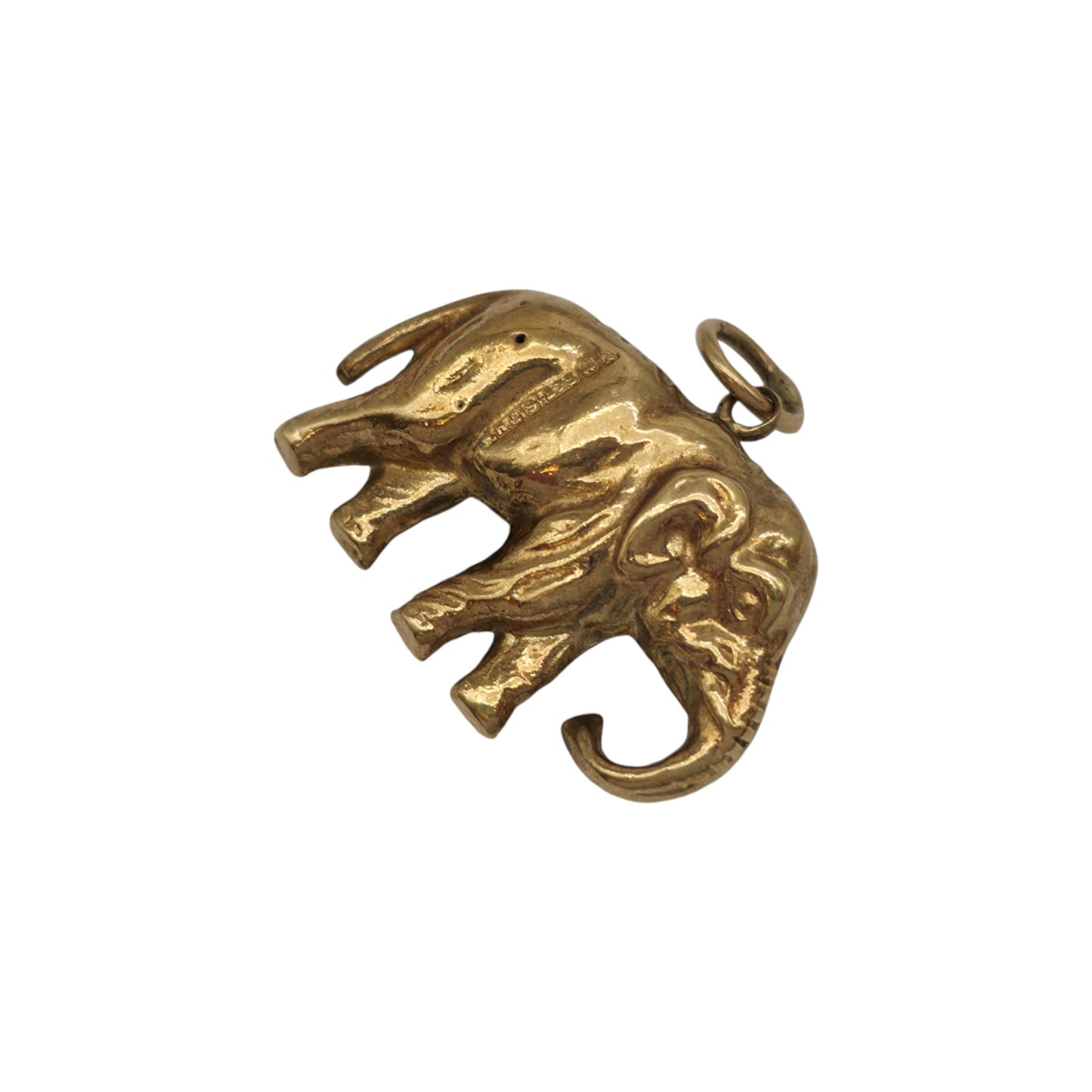 9ct 375 Yellow Gold Elephant Charm 1972 L 1.8 cm 1.1 g.