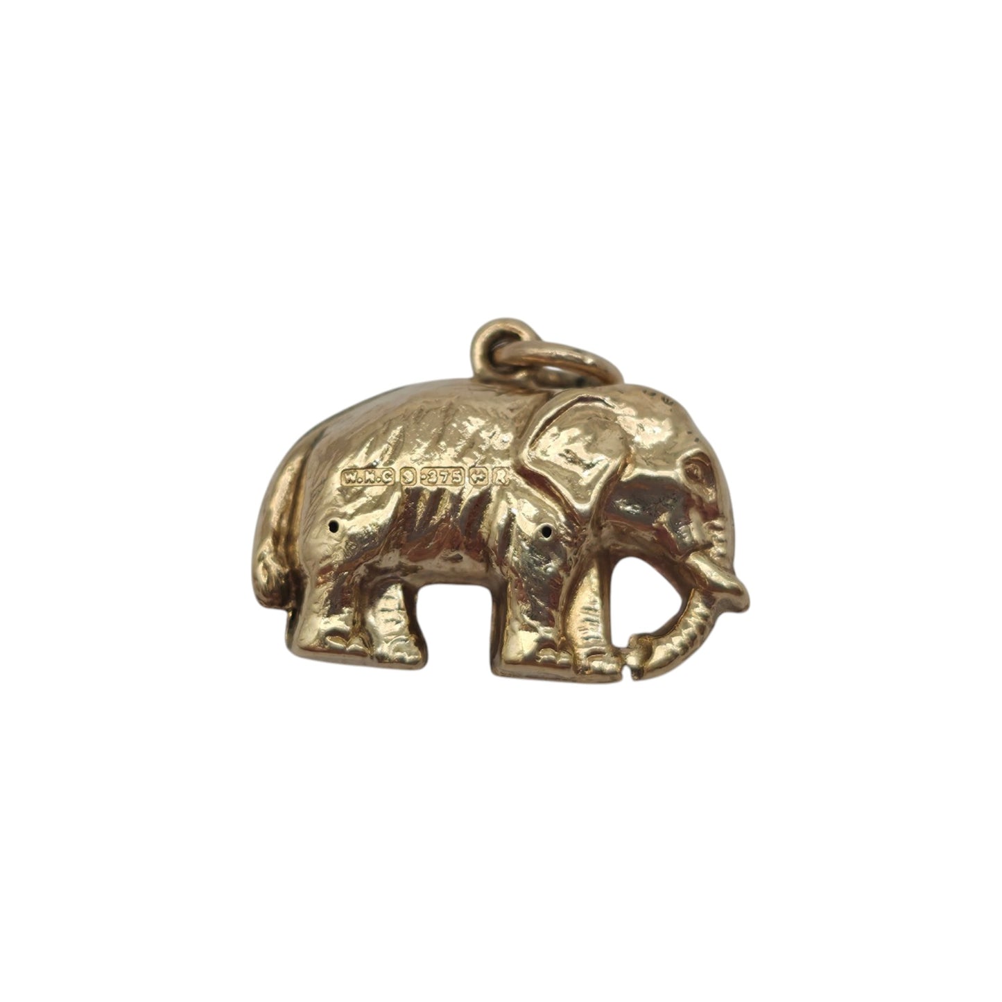 9ct 375 Yellow Gold Elephant Charm 1966 L 1.5 cm 0.8 g.