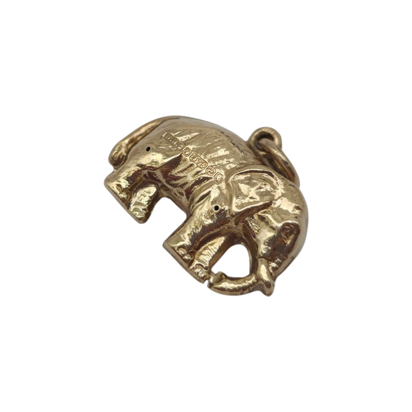 9ct 375 Yellow Gold Elephant Charm 1966 L 1.5 cm 0.8 g.