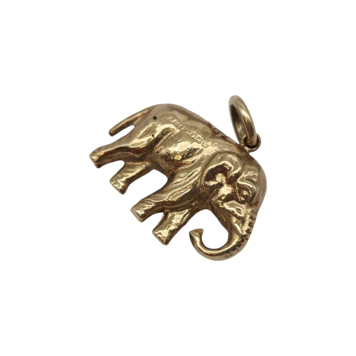 9ct 375 Yellow Gold Elephant Charm 1972 L 1.8 cm 1.1 g.