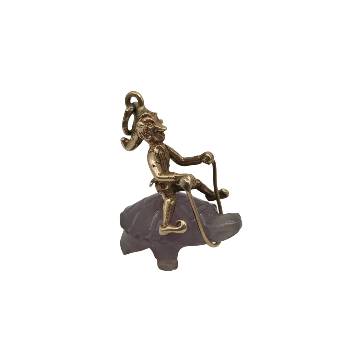 Unusual 9ct 375 Yellow Gold Elf Riding A Tortoise Charm 1964 L 2.0 cm 4.2 g.