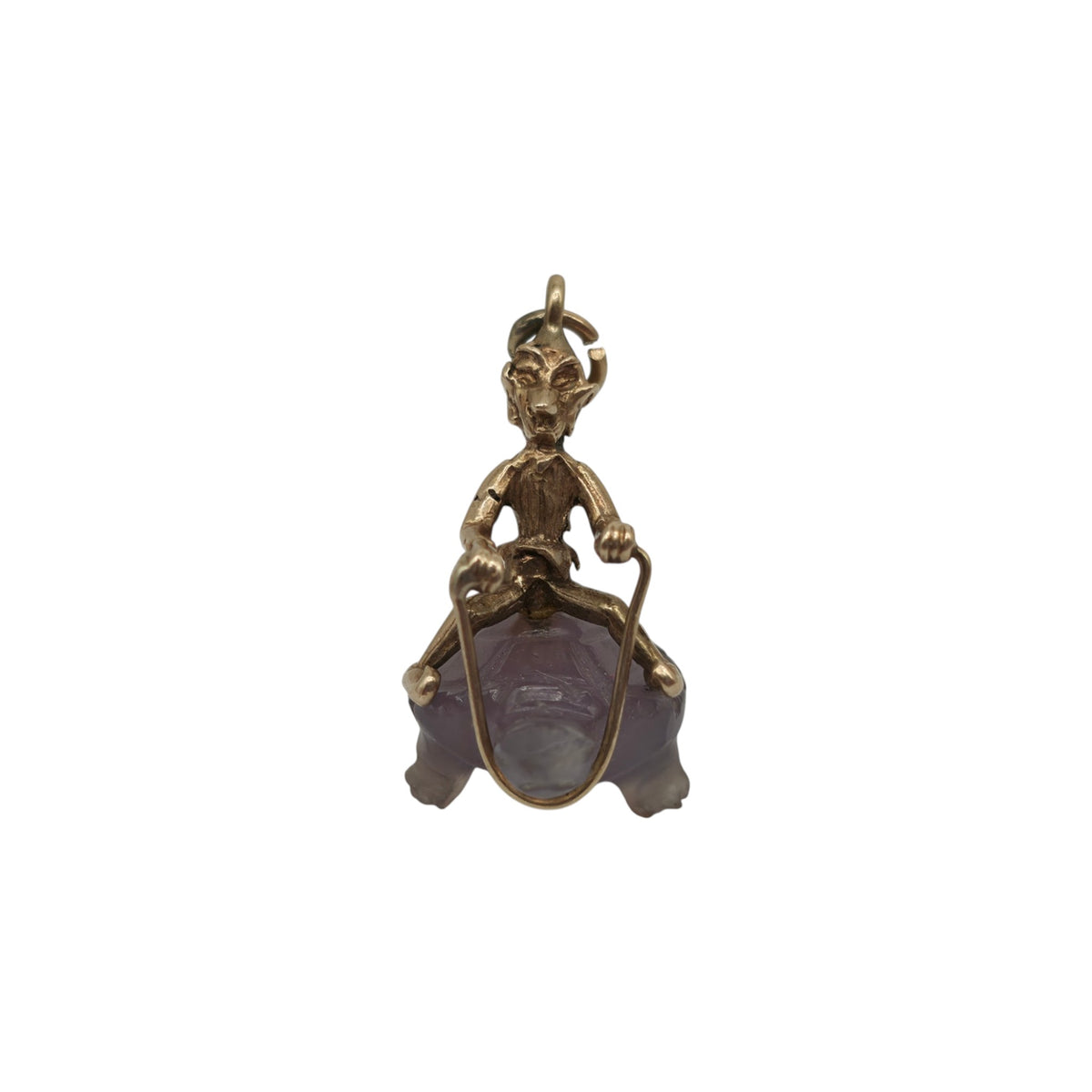 Unusual 9ct 375 Yellow Gold Elf Riding A Tortoise Charm 1964 L 2.0 cm 4.2 g.
