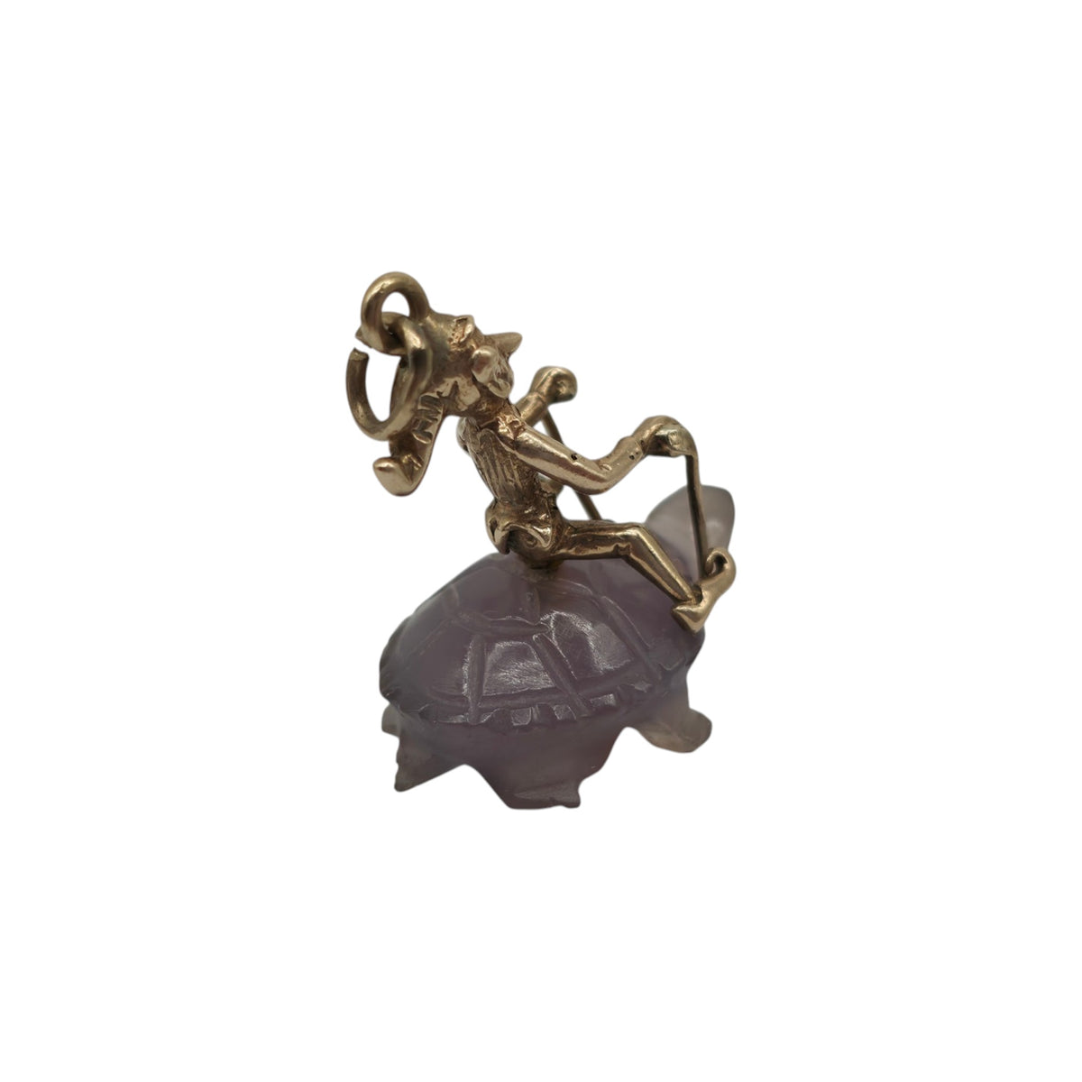 Unusual 9ct 375 Yellow Gold Elf Riding A Tortoise Charm 1964 L 2.0 cm 4.2 g.