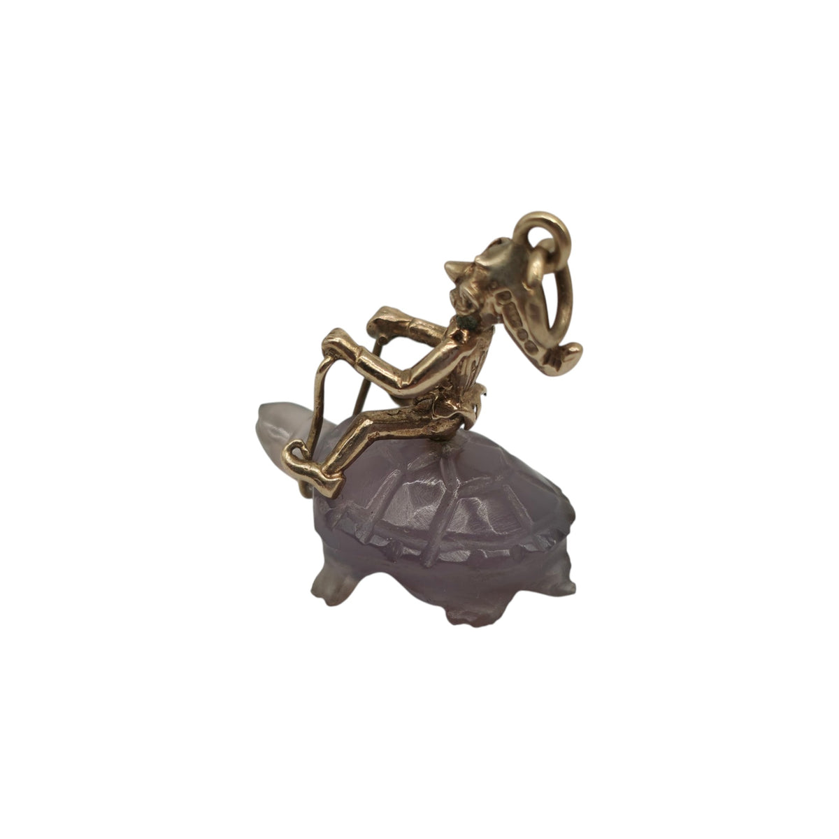 Unusual 9ct 375 Yellow Gold Elf Riding A Tortoise Charm 1964 L 2.0 cm 4.2 g.