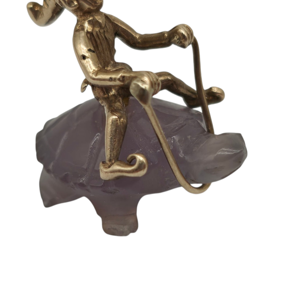 Unusual 9ct 375 Yellow Gold Elf Riding A Tortoise Charm 1964 L 2.0 cm 4.2 g.