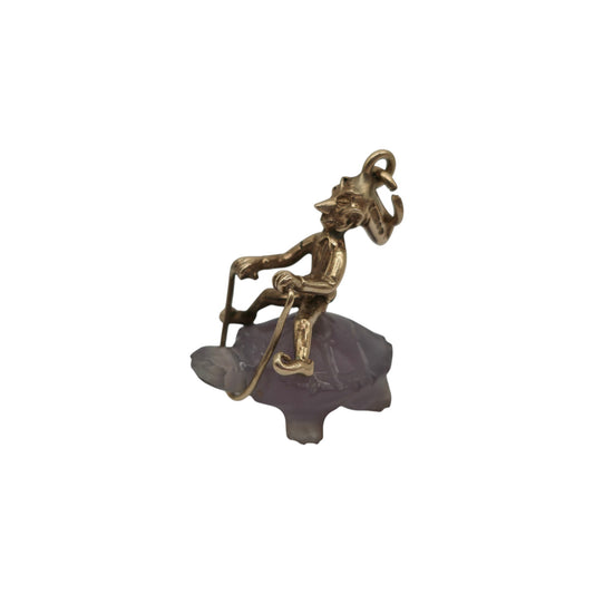 Unusual 9ct 375 Yellow Gold Elf Riding A Tortoise Charm 1964 L 2.0 cm 4.2 g.