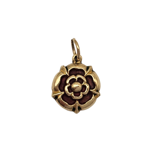 9ct 375 Yellow Gold & Enamel English Rose Charm 1966 L 1.3 cm 2.9 g.