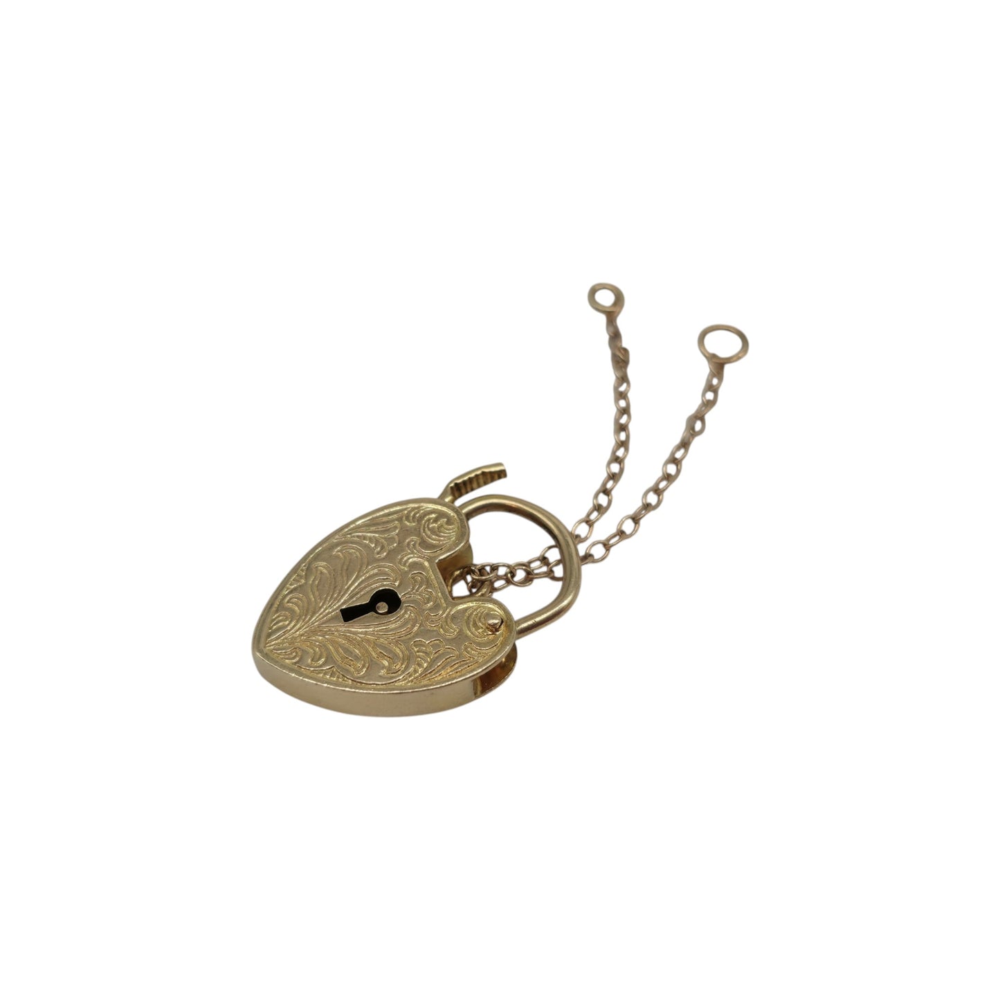 9ct 375 Yellow Gold Engraved Heart Shaped Padlock 1969 L 2.2 cm 3.1 g.