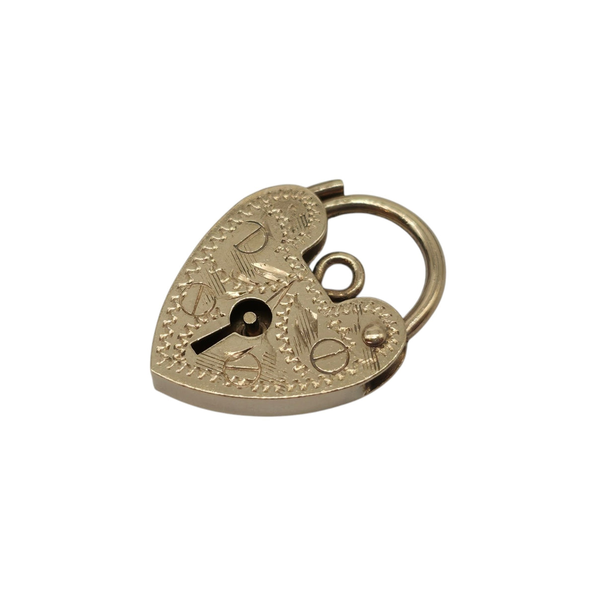 9ct 375 Yellow Gold Engraved Heart Shaped Padlock 1972 L 1.7 cm 1.4 g.