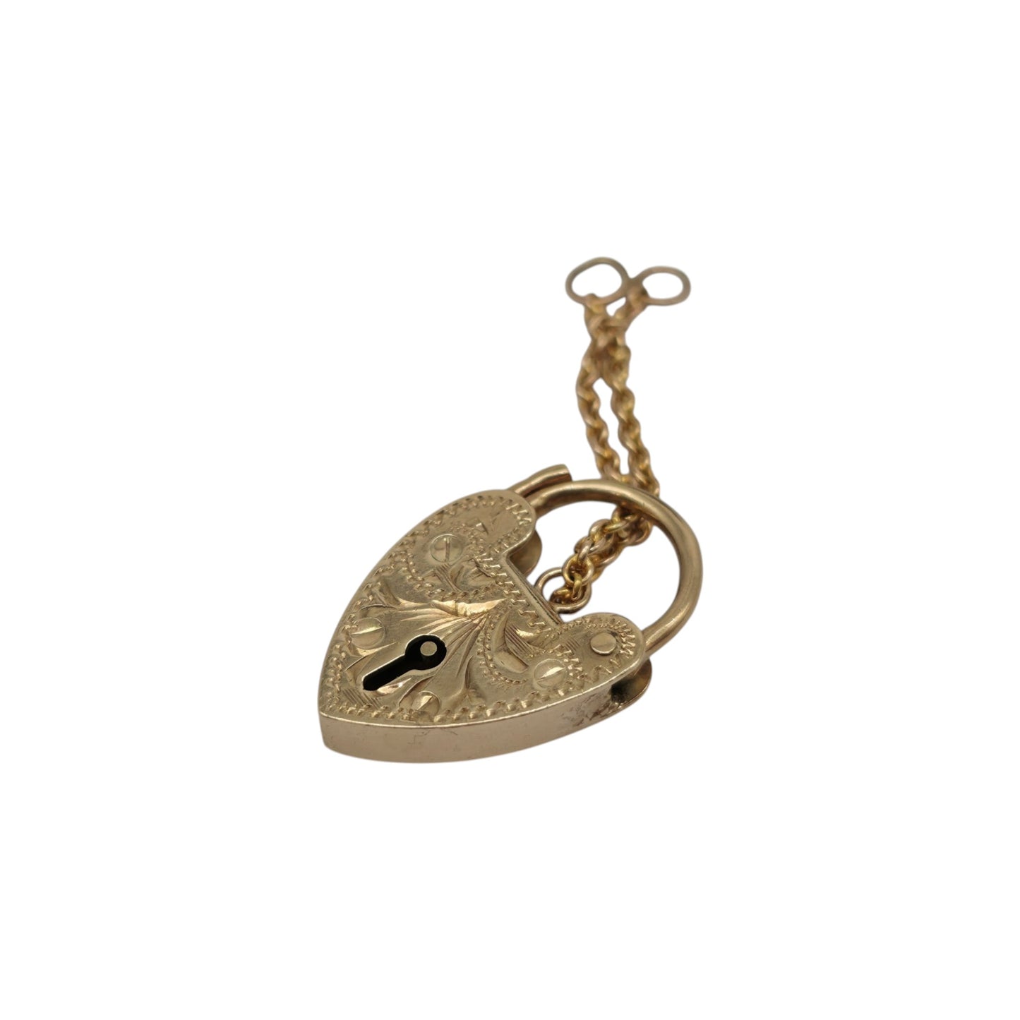 9ct 375 Yellow Gold Engraved Heart Shaped Padlock 1968 L 2.0 cm 2.5 g.
