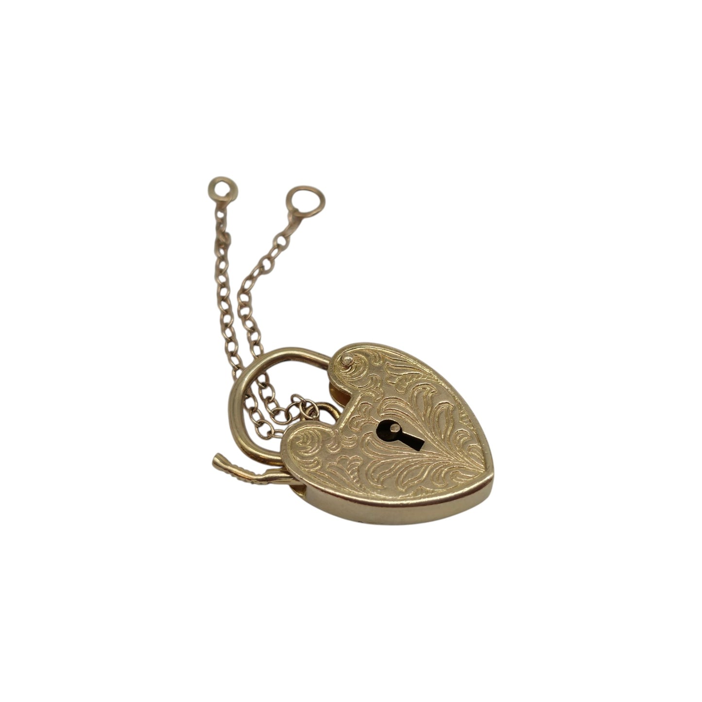 9ct 375 Yellow Gold Engraved Heart Shaped Padlock 1969 L 2.2 cm 3.1 g.
