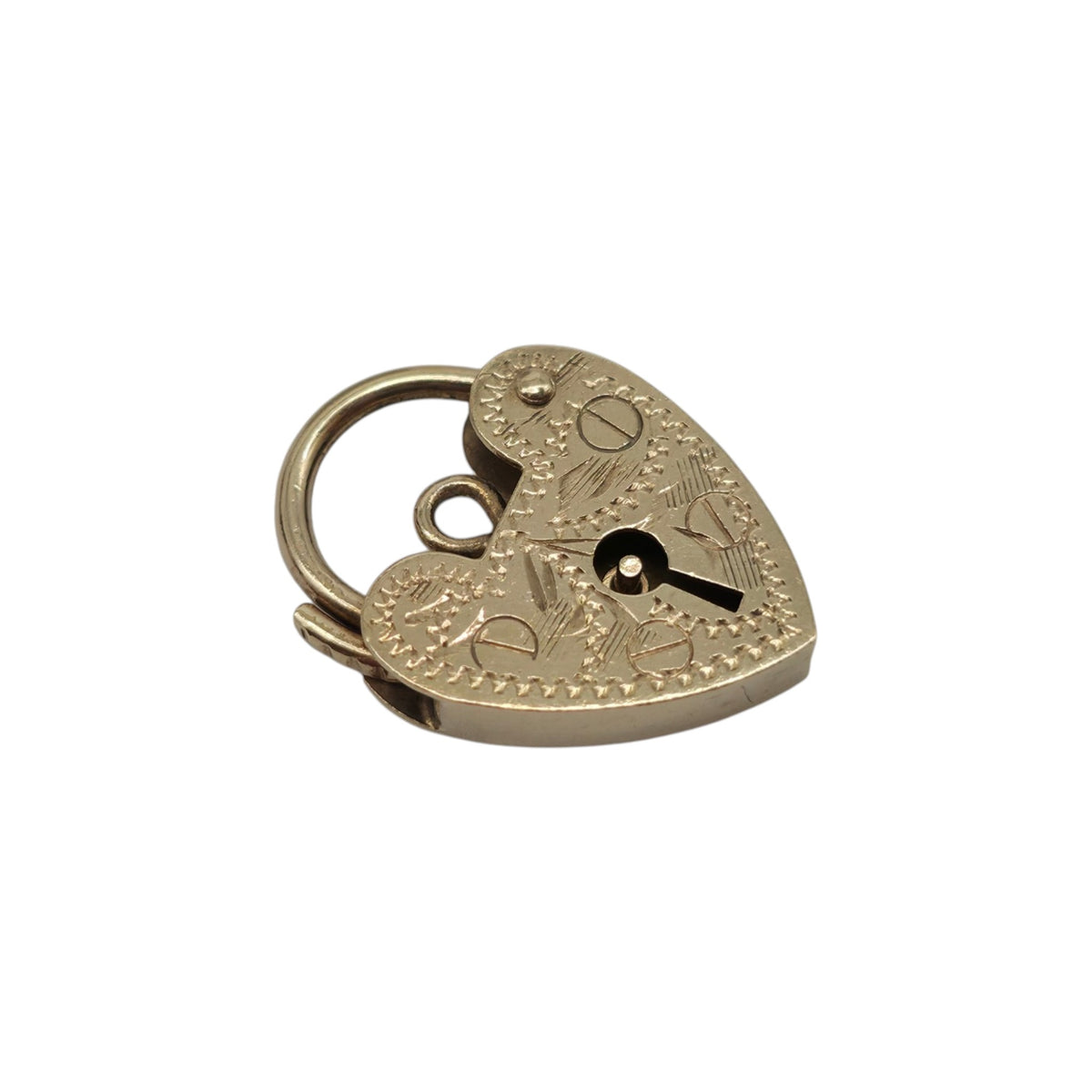 9ct 375 Yellow Gold Engraved Heart Shaped Padlock 1972 L 1.7 cm 1.4 g.