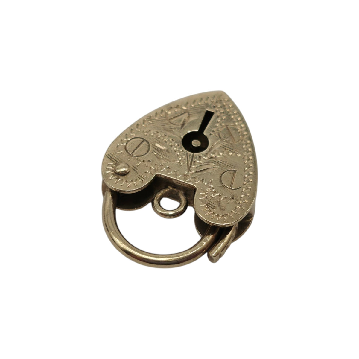 9ct 375 Yellow Gold Engraved Heart Shaped Padlock 1972 L 1.7 cm 1.4 g.