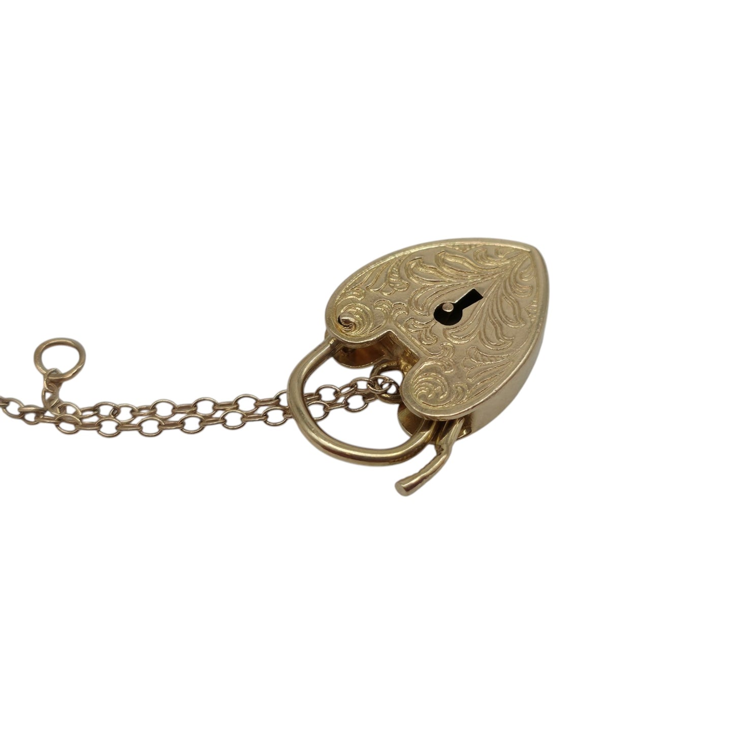 9ct 375 Yellow Gold Engraved Heart Shaped Padlock 1969 L 2.2 cm 3.1 g.