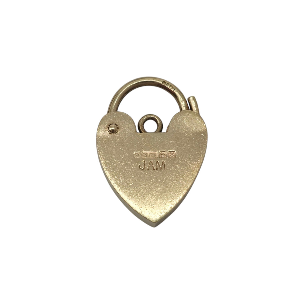 9ct 375 Yellow Gold Engraved Heart Shaped Padlock 1972 L 1.7 cm 1.4 g.