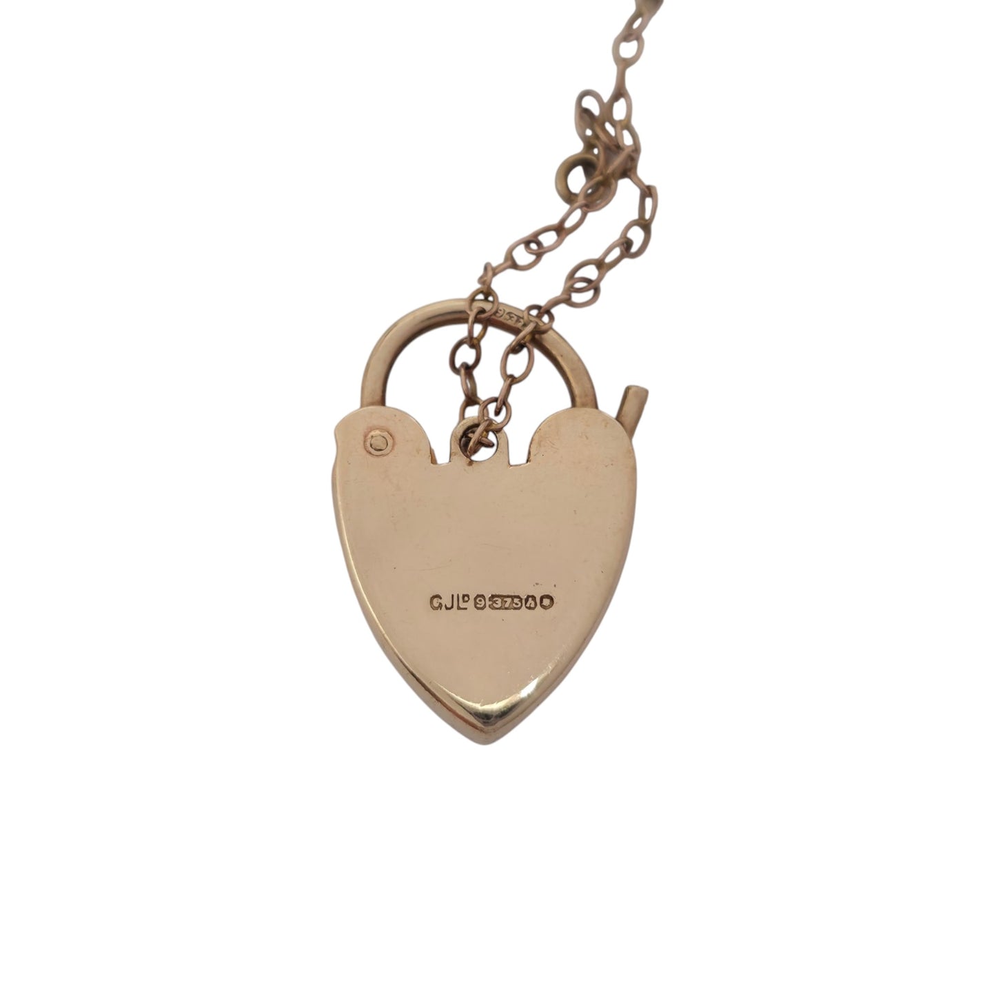9ct 375 Yellow Gold Engraved Heart Shaped Padlock 1963 L 2.0 cm 2.4 g.