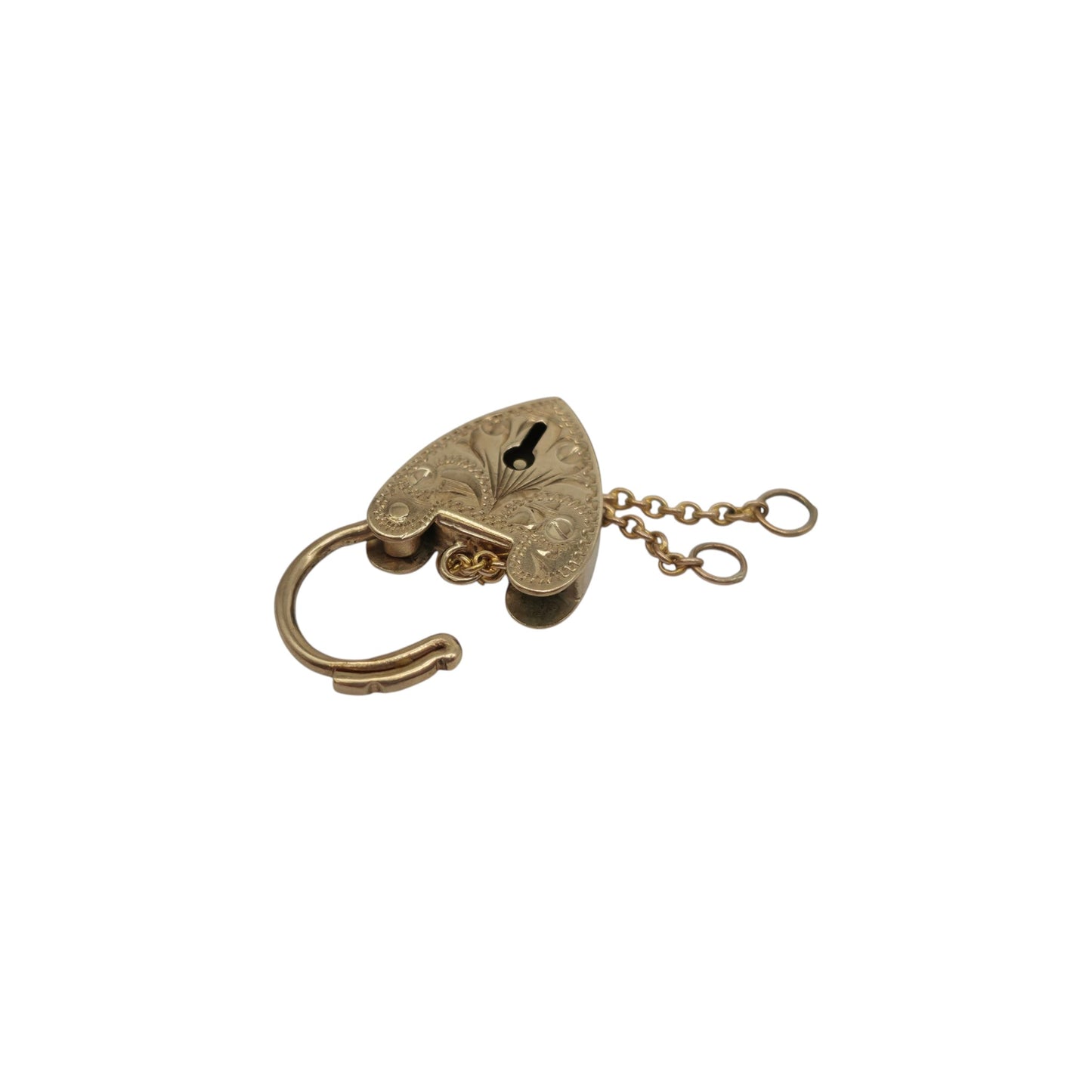 9ct 375 Yellow Gold Engraved Heart Shaped Padlock 1968 L 2.0 cm 2.5 g.