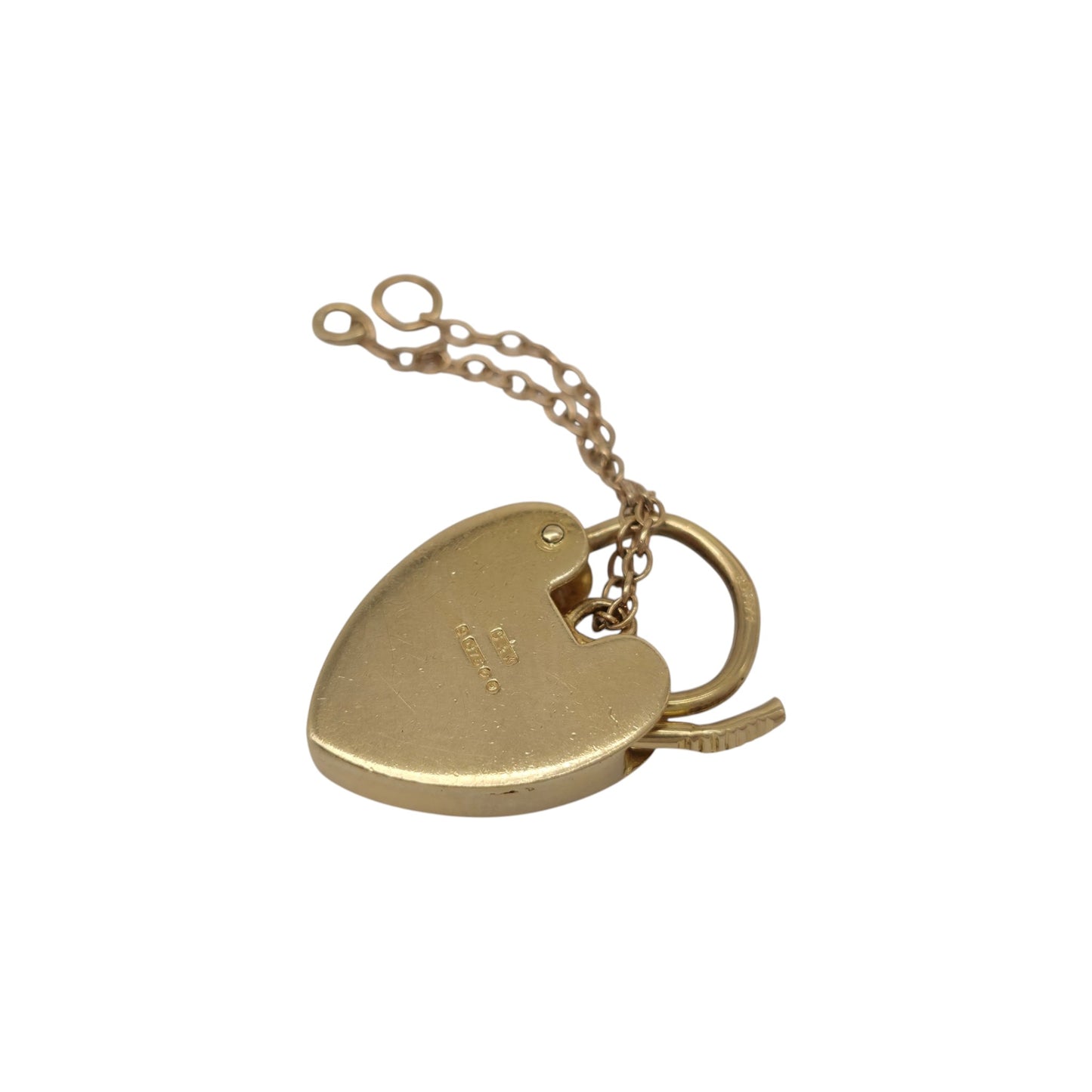9ct 375 Yellow Gold Engraved Heart Shaped Padlock 1969 L 2.2 cm 3.1 g.