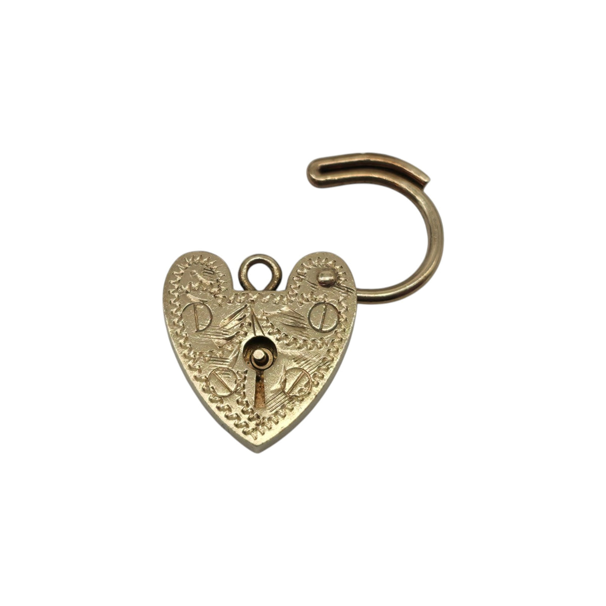 9ct 375 Yellow Gold Engraved Heart Shaped Padlock 1972 L 1.7 cm 1.4 g.