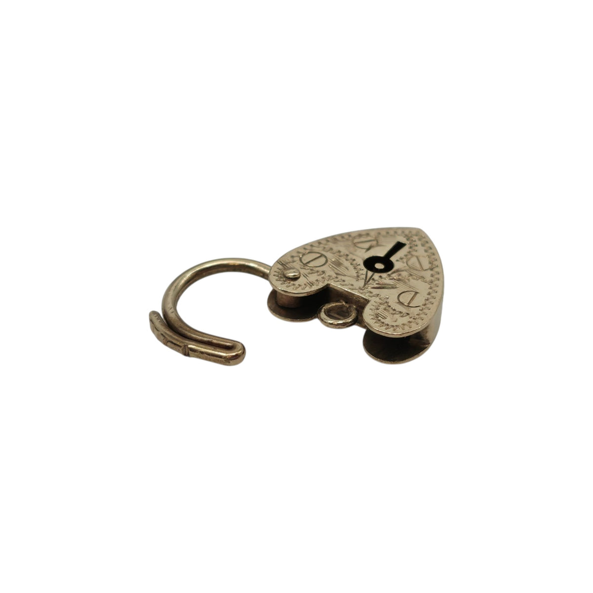 9ct 375 Yellow Gold Engraved Heart Shaped Padlock 1972 L 1.7 cm 1.4 g.