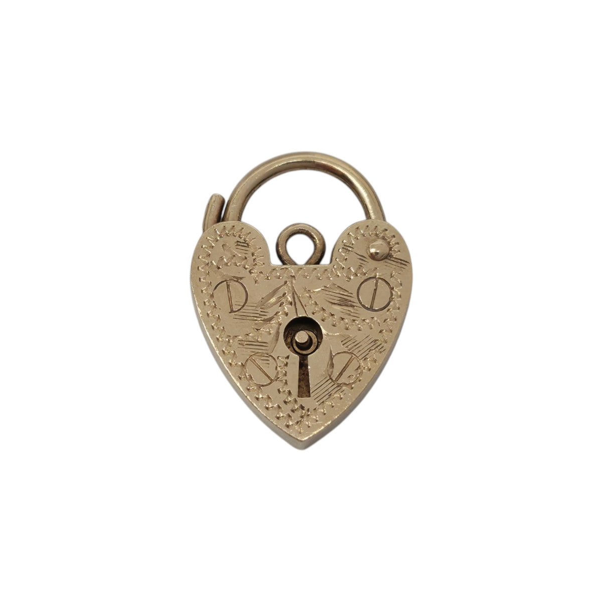 9ct 375 Yellow Gold Engraved Heart Shaped Padlock 1972 L 1.7 cm 1.4 g.
