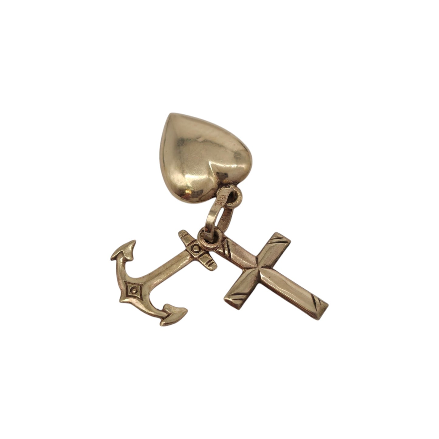 9ct 375 Yellow Gold Faith, Hope & Charity Charm L 1.3 cm 0.6 g.
