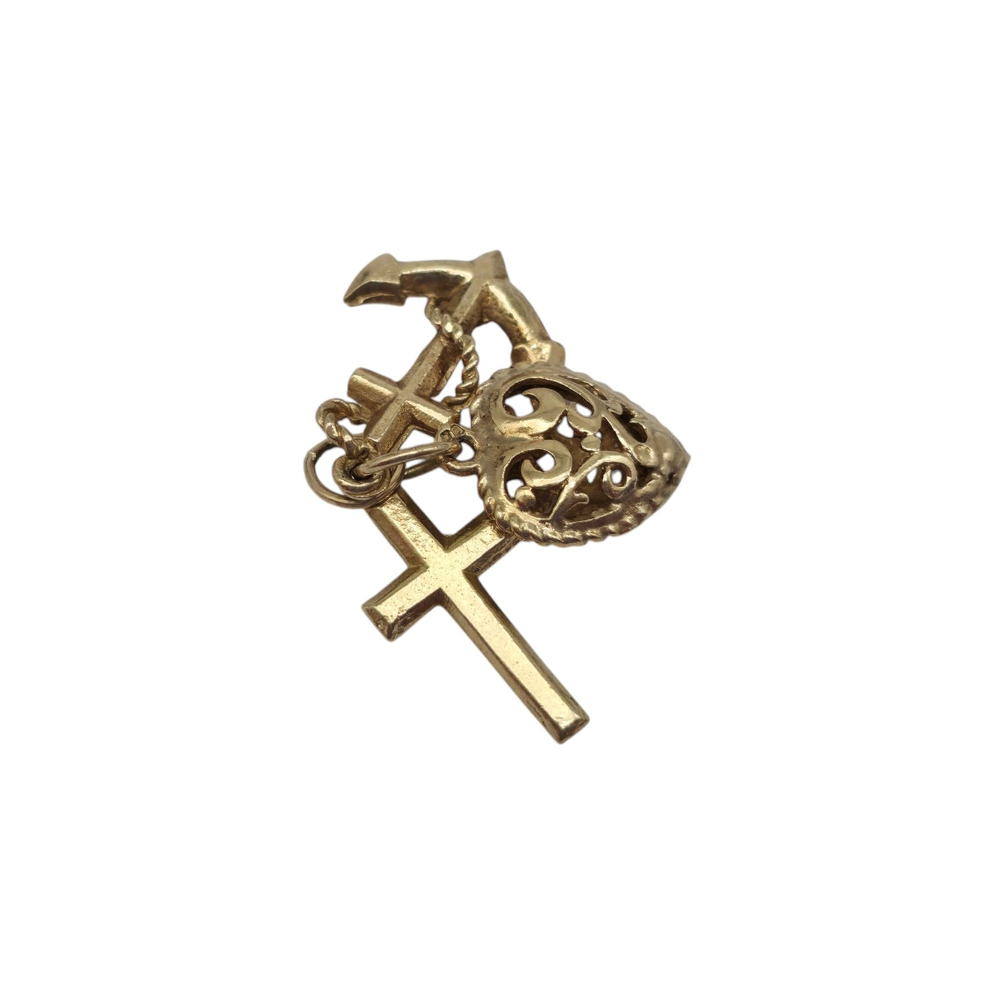 9ct 375 Yellow Gold Faith, Hope & Charity Charm 1977 L 1.5 cm 2.8 g.