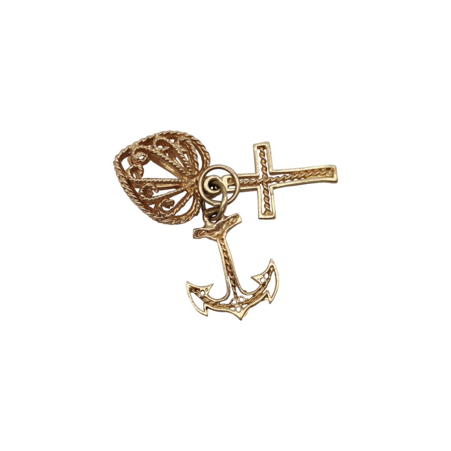 9ct 375 Yellow Gold Faith, Hope & Charity Charm 1971 L 1.6 cm 3.2 g.