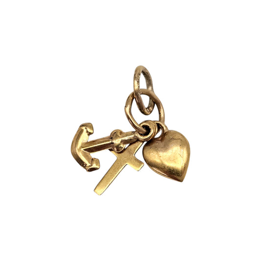 Petite 9ct 375 Yellow Gold Faith, Hope & Charity Charm c.1980's L 8 mm 0.5 g.