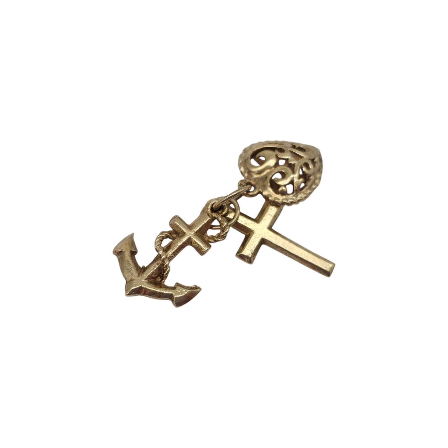 9ct 375 Yellow Gold Faith, Hope & Charity Charm 1977 L 1.5 cm 2.8 g.