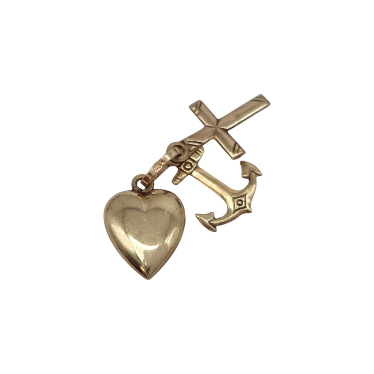 9ct 375 Yellow Gold Faith, Hope & Charity Charm L 1.3 cm 0.6 g.