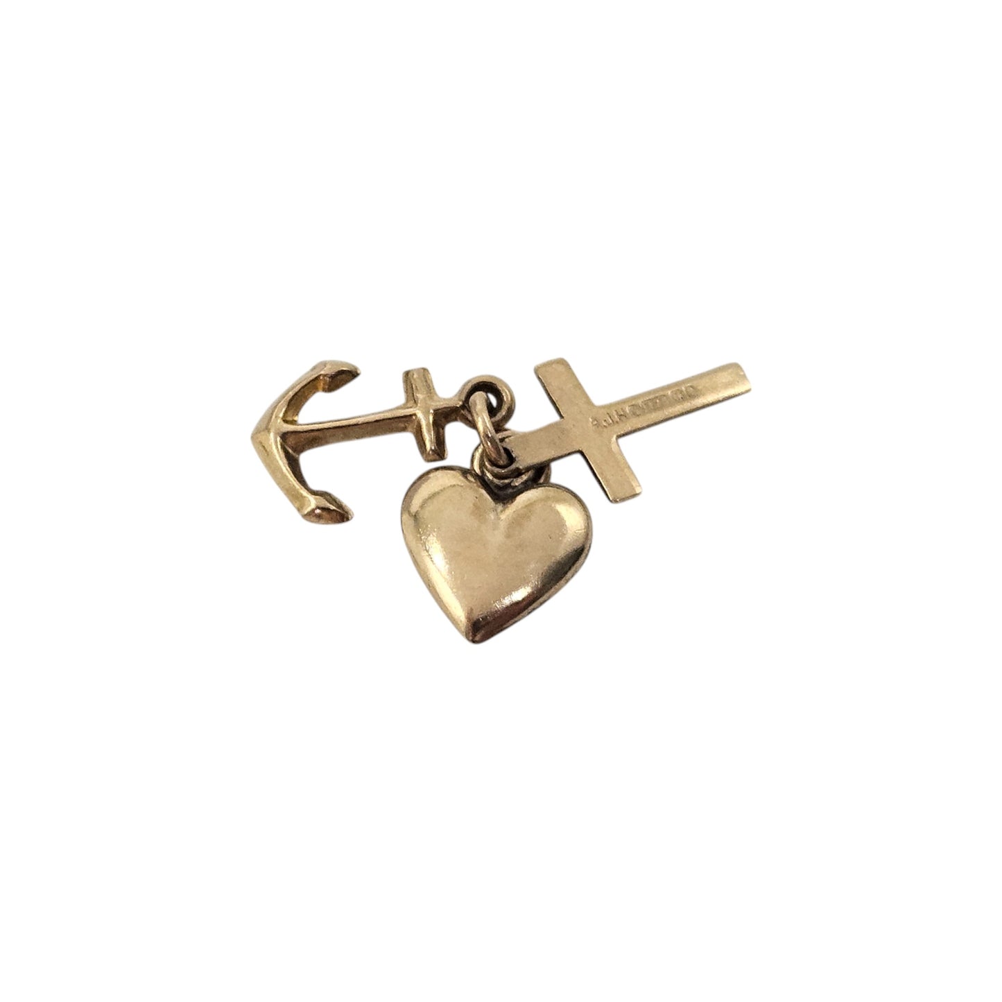 9ct 375 Yellow Gold Faith, Hope & Charity Charm 1965 L 1.6 cm 1.3 g.