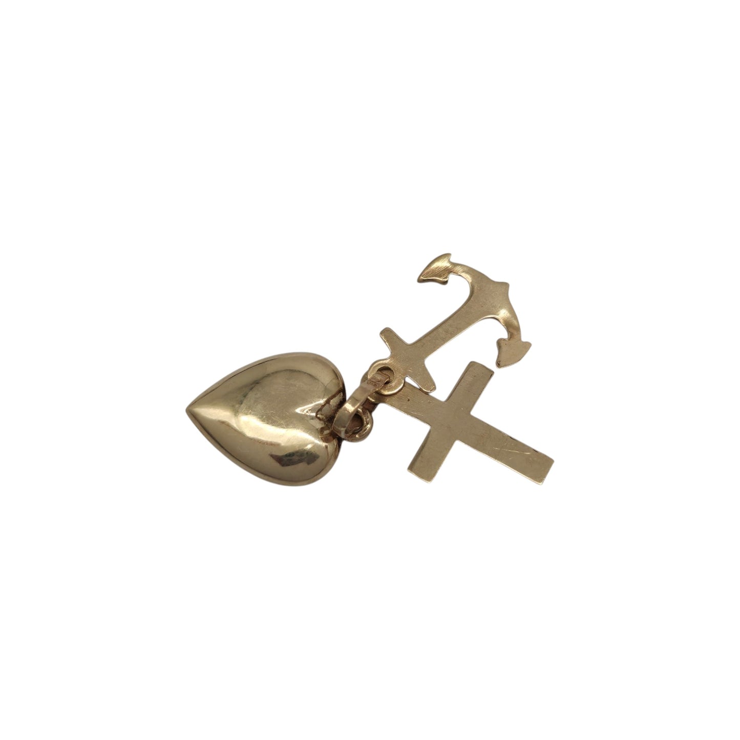 9ct 375 Yellow Gold Faith, Hope & Charity Charm L 1.3 cm 0.6 g.