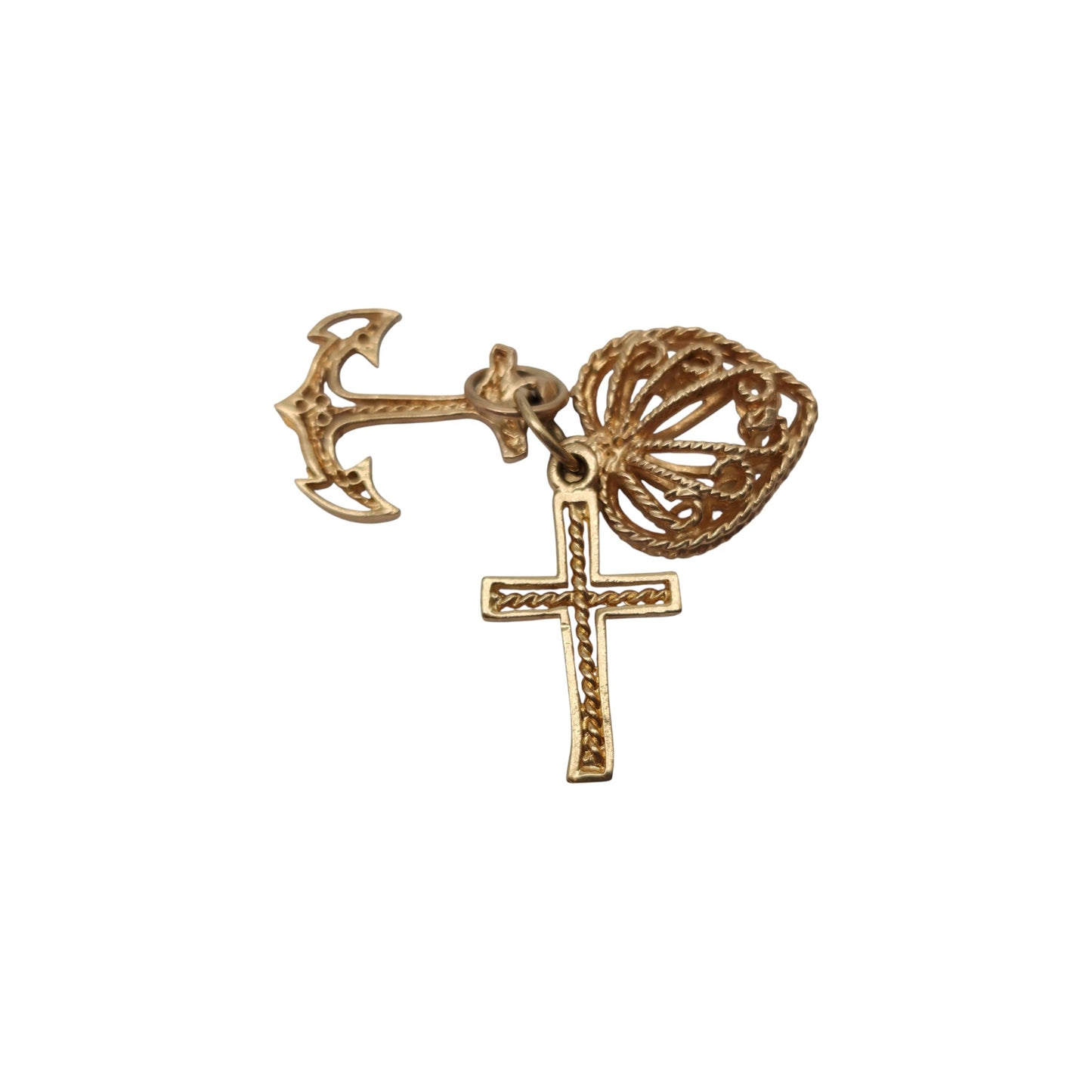 9ct 375 Yellow Gold Faith, Hope & Charity Charm 1971 L 1.6 cm 3.2 g.