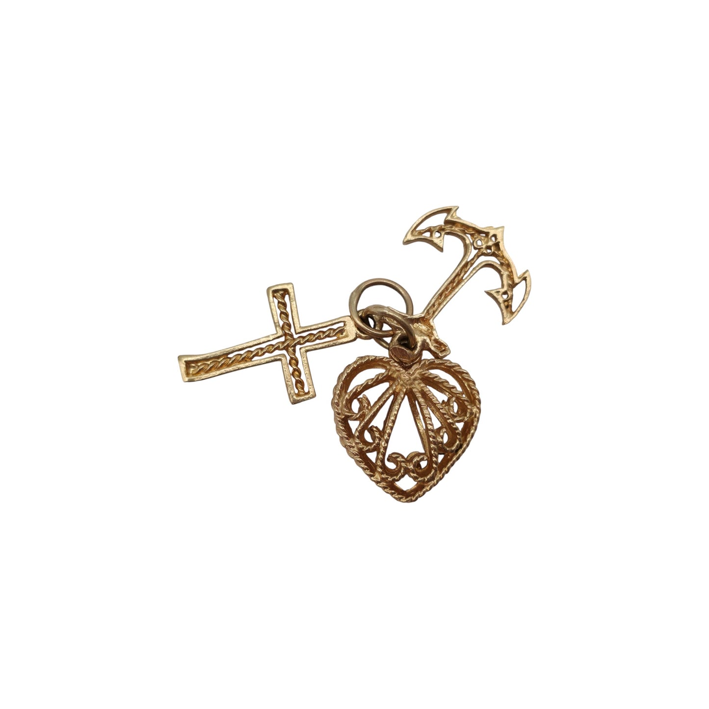9ct 375 Yellow Gold Faith, Hope & Charity Charm 1971 L 1.6 cm 3.2 g.